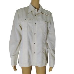 70s Lee Riders Beige Pearl Snap Western Light Weight Jacket Button Up Shirt SZ M